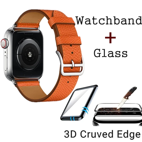 Orange Ремешок из натуральной кожи с логотипом Herm для Apple Watch Series 5, 4, 3, 2, 1, 44 мм, 40 мм, сменный ремешок для наручных часов iWatch - Цвет ремешка: Orange