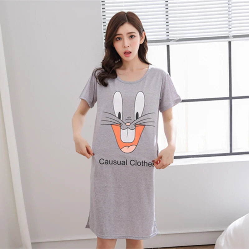 Летние Изделие из хлопка с короткими рукавами ночная рубашка для Для женщин