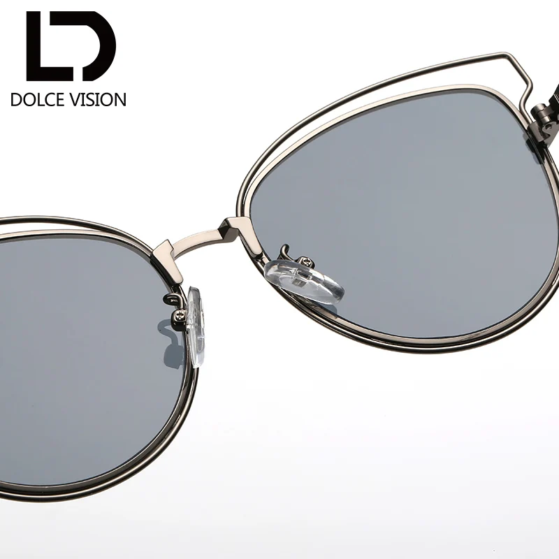 DOLCE VISION Fashion 2018 Cat Eye Sunglasses Women Silver Mirror UV400 Shades Oculos Female Metal Designer Sun Glasses For | Аксессуары