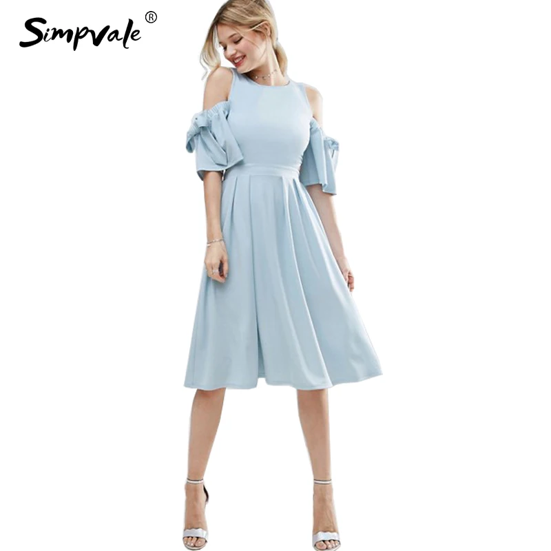 SIMPVALE Для женщин оборками небесно голубое платье с галстуком бабочкой в стиле