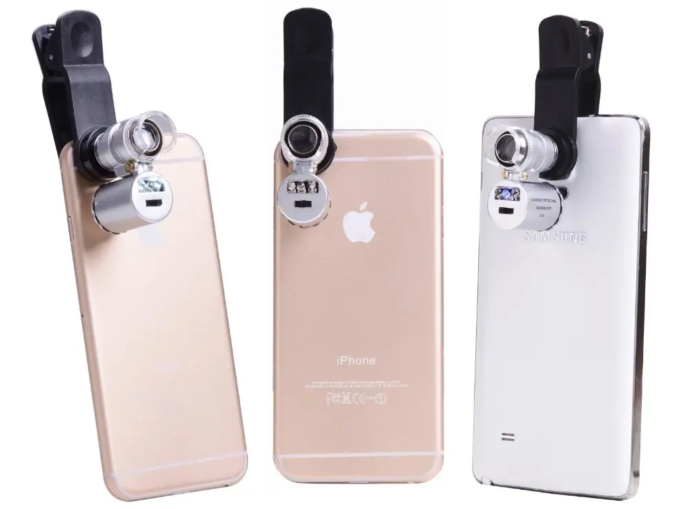 Универсальная 60X карманная увеличительная линза микроскопа со светодиодами и УФ