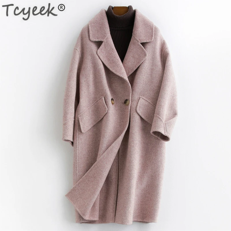 Tcyeek, женские пальто, зимние, двухсторонние, шерстяные куртки, осень, весна, альпака, длинное, шерстяное пальто, женское, двубортное пальто, LWL1316