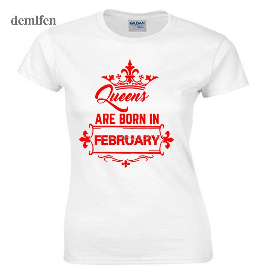Модная женская хлопковая футболка с коротким рукавом Queen рождаются в феврале для