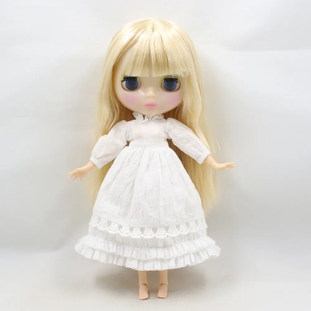 Цветок платье blyth ледяной кружева& Лук& цветок белое ухо белый головной убор Кружева белое платье