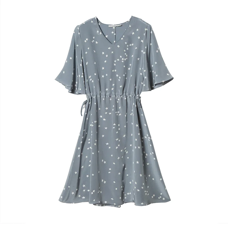 Платье с принтом из чистого шелка 100% шелк тутового женские платья рукавом