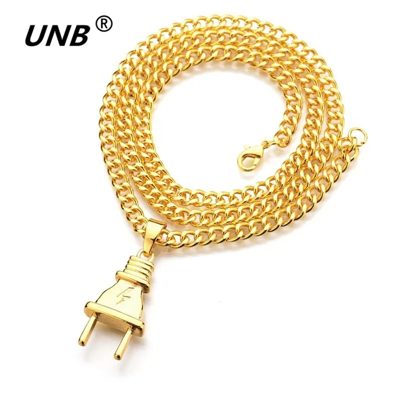 UNB новые позолоченные электрические штепсельные формы ожерелья с подвесками для мужчин и женщин хип-хоп очаровательные цепи Льдом Из Bling Ювелирные изделия Подарки