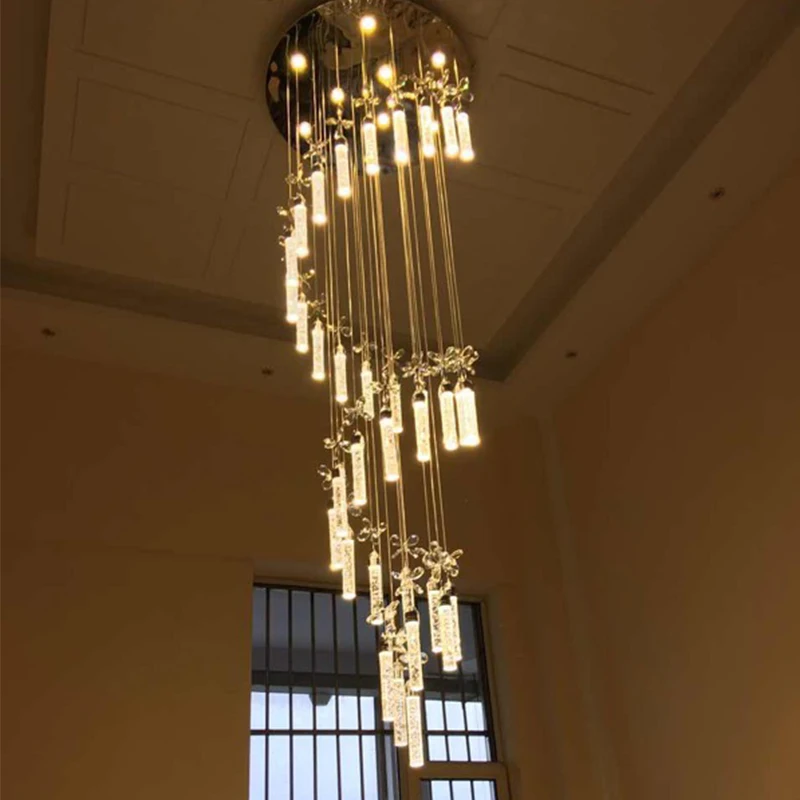 Хрустальная люстра освещения Лестница Длинные Люстры Пузырьковая Колонна Подвесной Свет Гостиная Отельный Лобби.