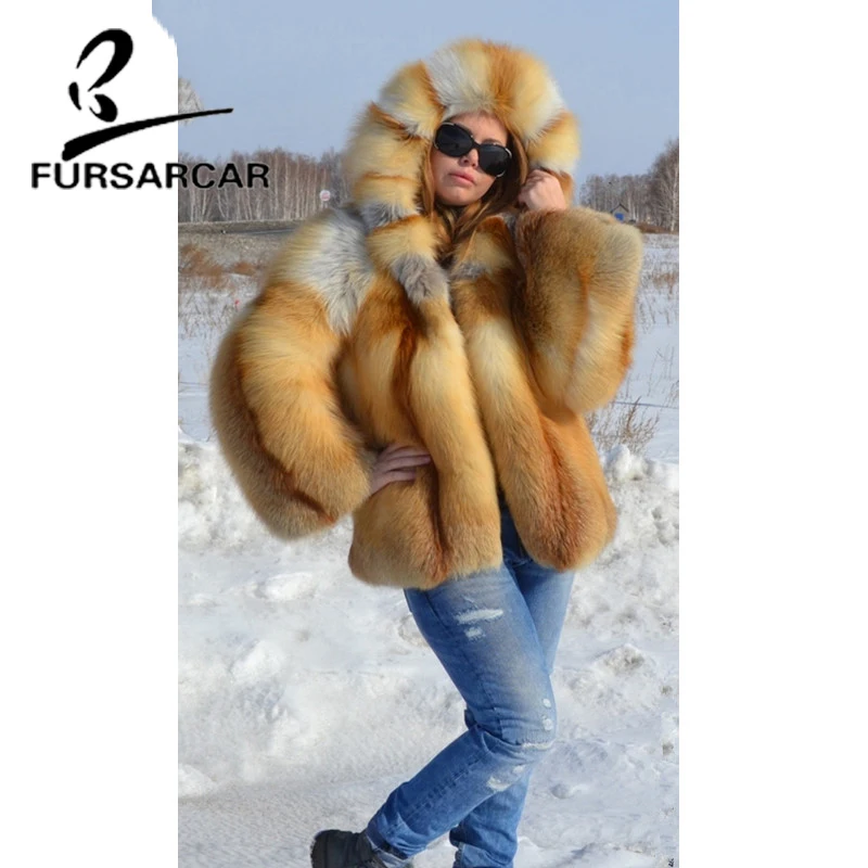 FURSARCAR 2020 модная новинка шуба из натурального Лисьего меха женская с меховым