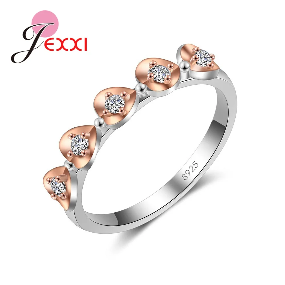 

Prong Setting Wedding Ring For Women Man Classical Multicolor Mini Cubic Zirconia Rose Gold Color Real 925 Sterling Silver