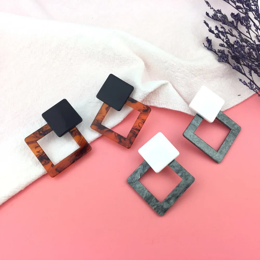 Серьги DoreenBeads акриловый ушной штифт геометрические квадратные круглые