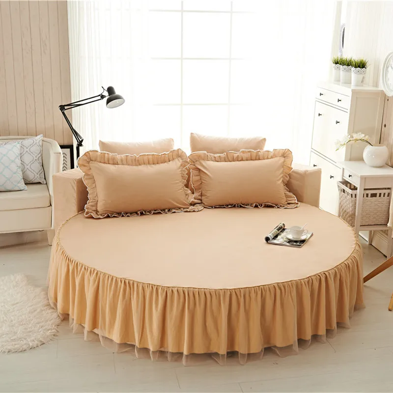 

Home textile 100% cotton round bed skirt set 3pcs quilted circle sheet 200*200cm, 220*220cm bed cover set ruffles lace bed set