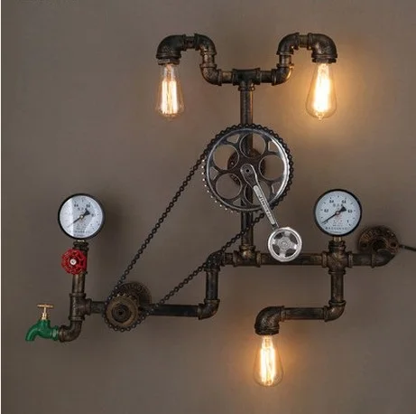 Loft Style Iron Water Pipe Lamp LED Edison Wall Sconce Retro Gear Light Fixtures For Home Vintage Industrial Lighting | Лампы и