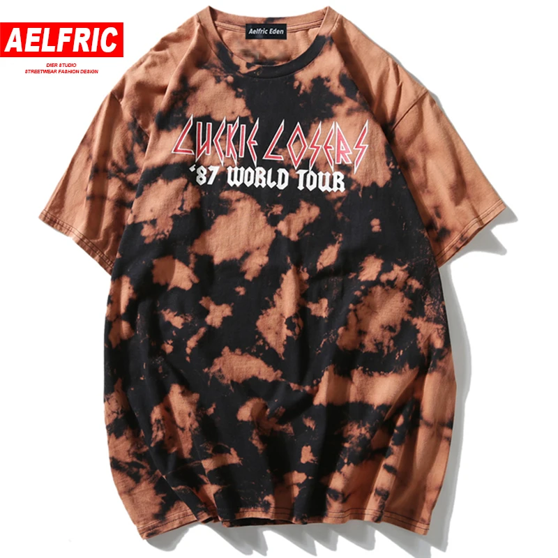 AELFRIC Camo Tie окрашенная хлопковая летняя футболка Мужская Хип Хоп Футболка Уличная