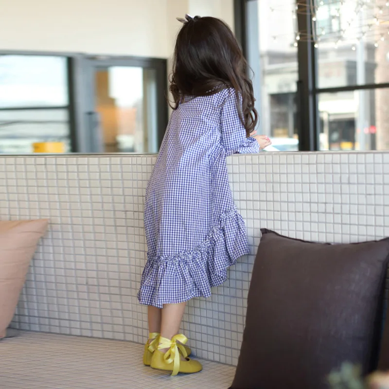 Children Clothing Kid Girls Dress 2019 New Korean Style Spring Autumn Cotton Plaid Princess Dresses Big Girl Ruffle GDR530 | Детская
