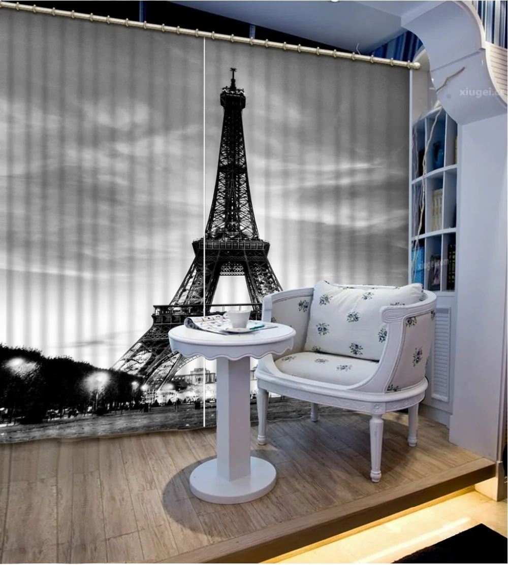 Европейский стиль Черно-Белая Башня модные 3d шторы украшение для дома высокое