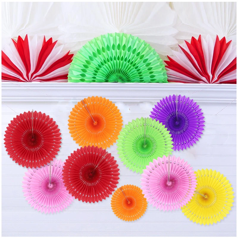 5 шт./лот многоразовый 14 видов цветов бумажный Складной вентилятор ручной круглый