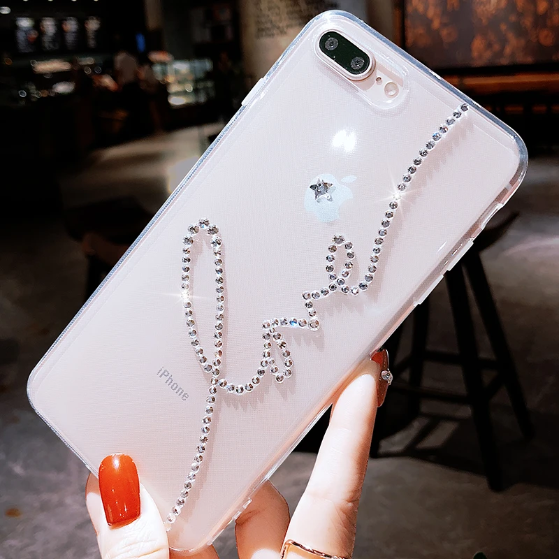 Дизайн с буквами DIY чехол для телефона для Iphone X Xs Max XR ювелирный 3D Блестящий чехол для телефона для Iphone 11 Pro MAX 6 7 8 6S PLUS 5 5S se