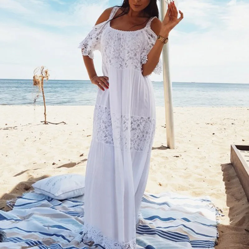 Новинка кружевное хлопковое длинное пляжное платье Saida de Praia Sarong Vestido Пляжное
