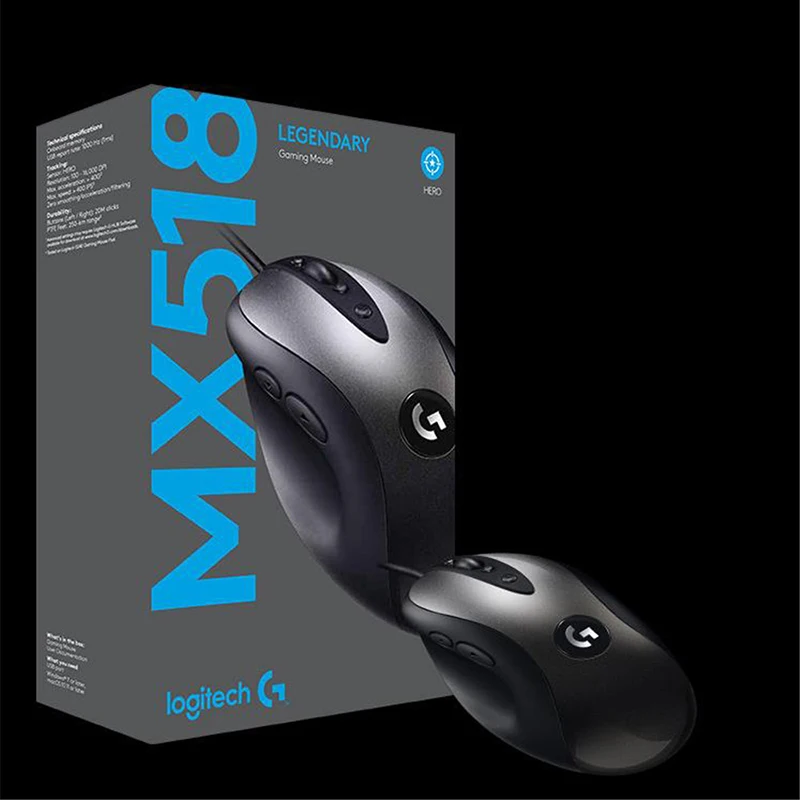 Оригинальная легендарная игровая мышь Logitech MX518 с 16K DPI HERO Engine проводная Legend Reborn для