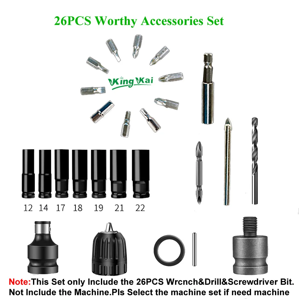 26PCS Bits Set Only N 480NM бесщеточный долгий срок работы беспроводной 1/" Hilti Электрический Kress Bort электроинструменты samsung батарея электрическая Ударная дрель гаечный ключ - Цвет: 26PCS Bits Set Only