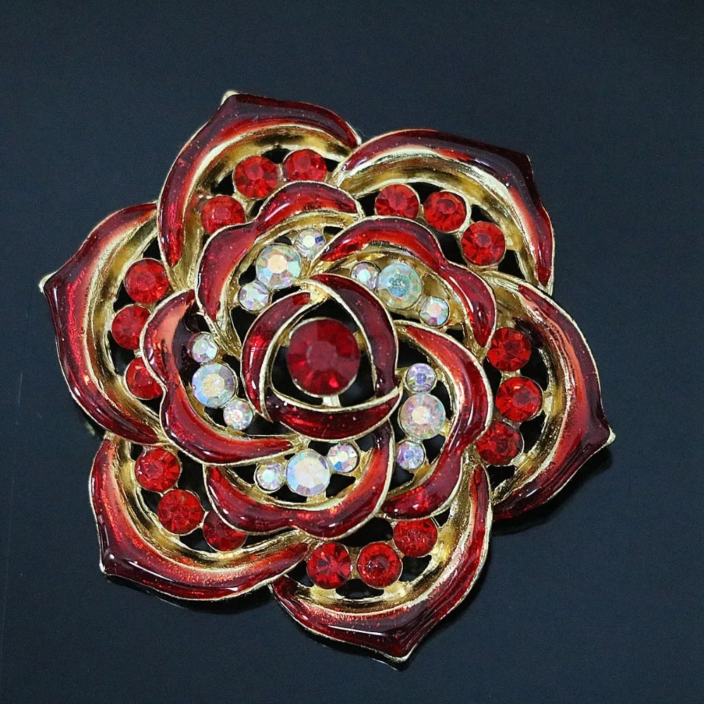 Бесплатная доставка высокого качества 57 мм цветок брошь цвета радуги со стразами