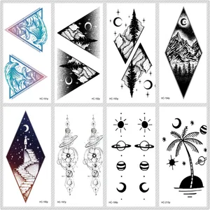 Временные татуировки Rocooart Moon Mountain, экологическая поддельная татуировка, Planet Tatuajes Ocean Taty, кокосовое дерево, водонепроницаемые татуировки