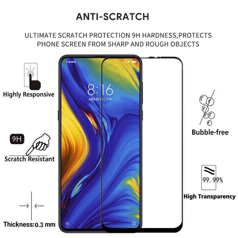 2 шт.,,, полное покрытие, закаленное стекло для Xiaomi mi x 3, защита экрана, на защитное стекло, чехол для Xiaomi mi x3, пленка