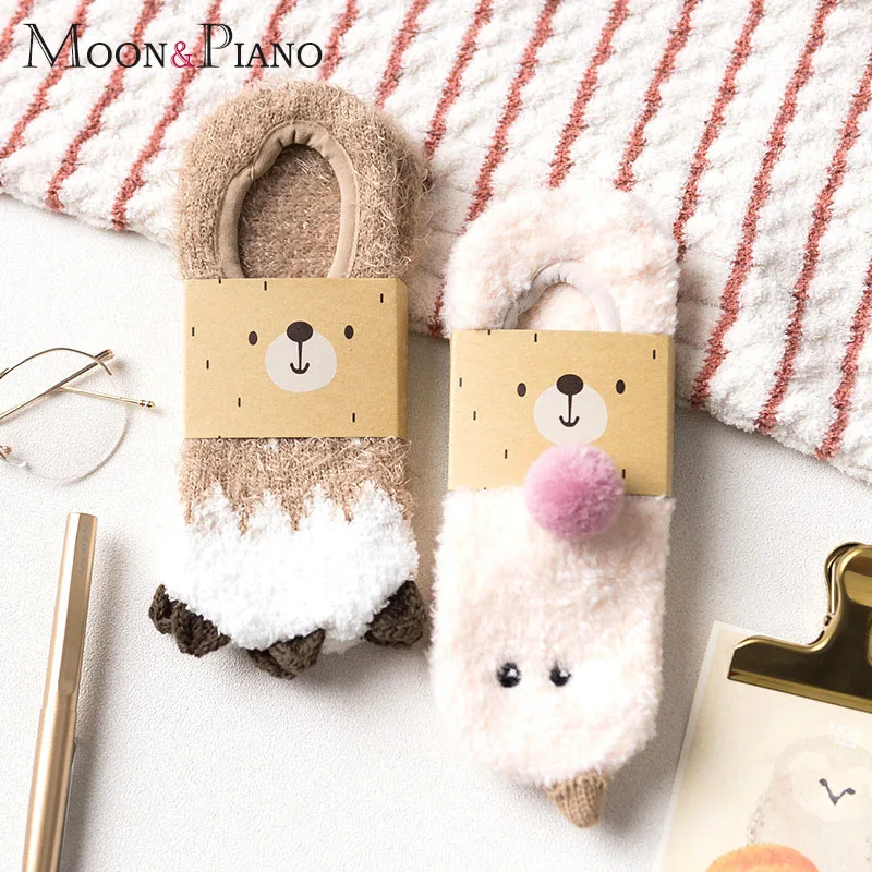 

Thicken Warm Sock ladies Cute Fashion Plush Sleep ladies Funny Cute Winter New Kawaii Bear Bear Claw Boat Socks Winter Soft Home