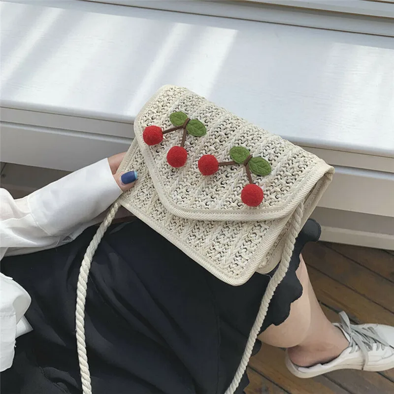 Женская Соломенная пляжная сумка Boho плетеная тканевая тоут с экзотическими