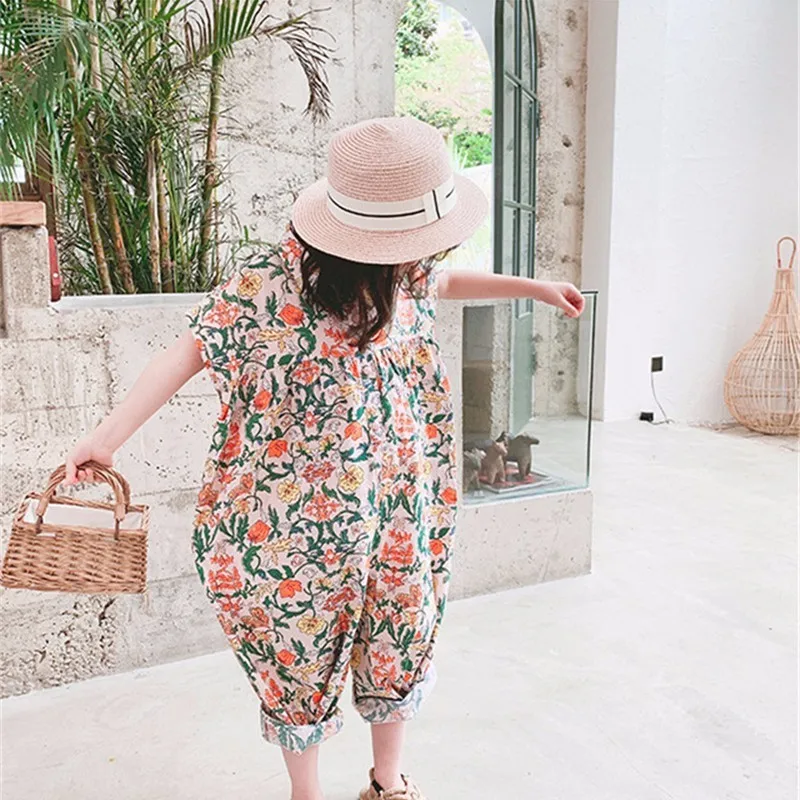 LILIGIRL/Модный комбинезон с цветочным принтом для девочек Комплекты летней одежды