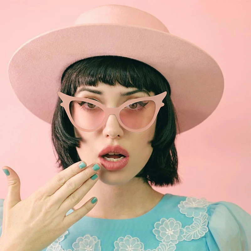 Очки солнцезащитные женские кошачий глаз с прозрачными розовыми линзами|Женские