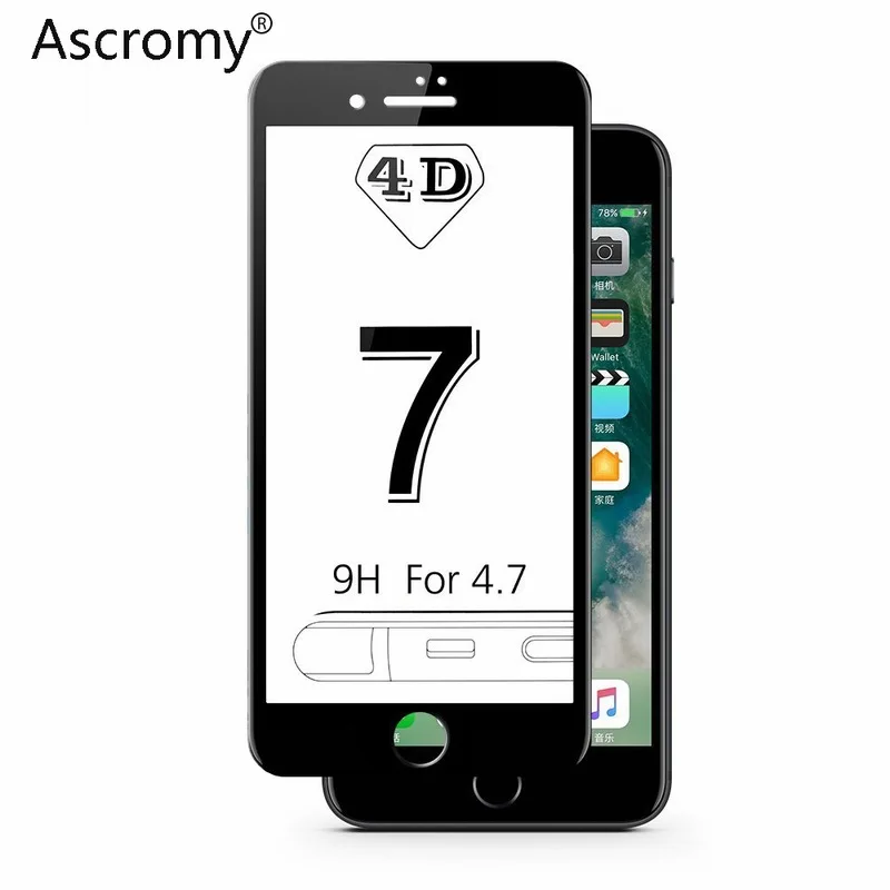 Защитная пленка Ascromy для iPhone 7 4d изогнутая полноэкранная защитная из закаленного