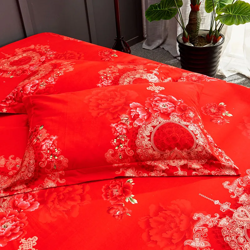 100% хлопок красный китайский свадебный роскошный комплект постельного белья 4 шт