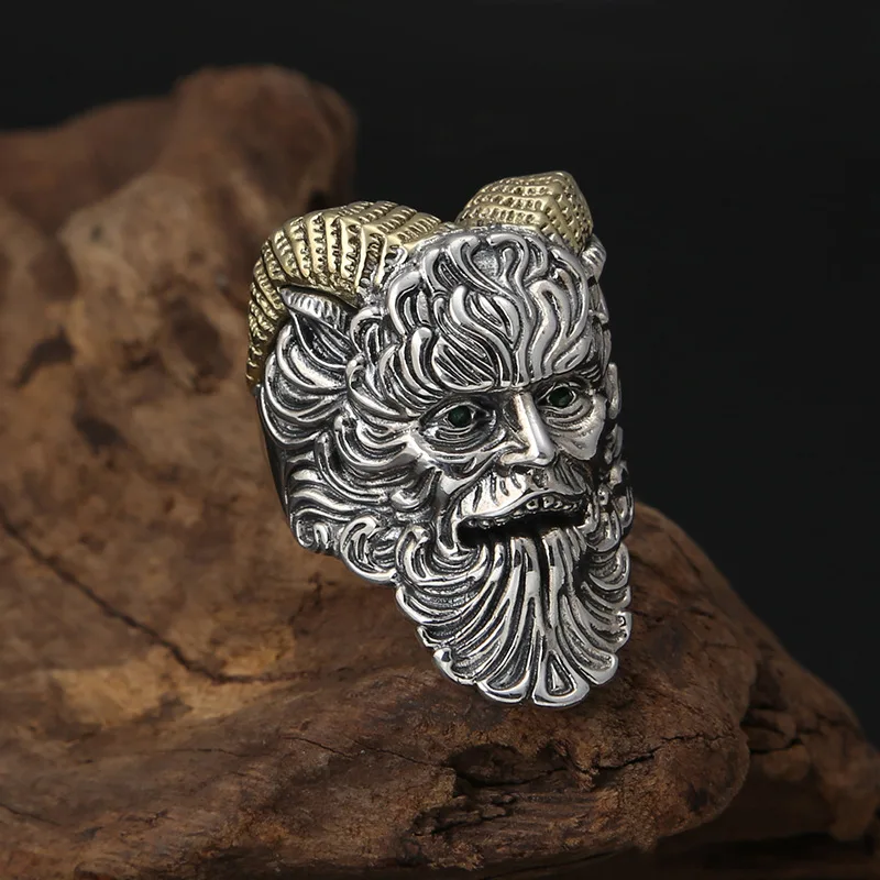Capricorn Pan Ring faun 100% реальная фотография серебряные ювелирные изделия мужские