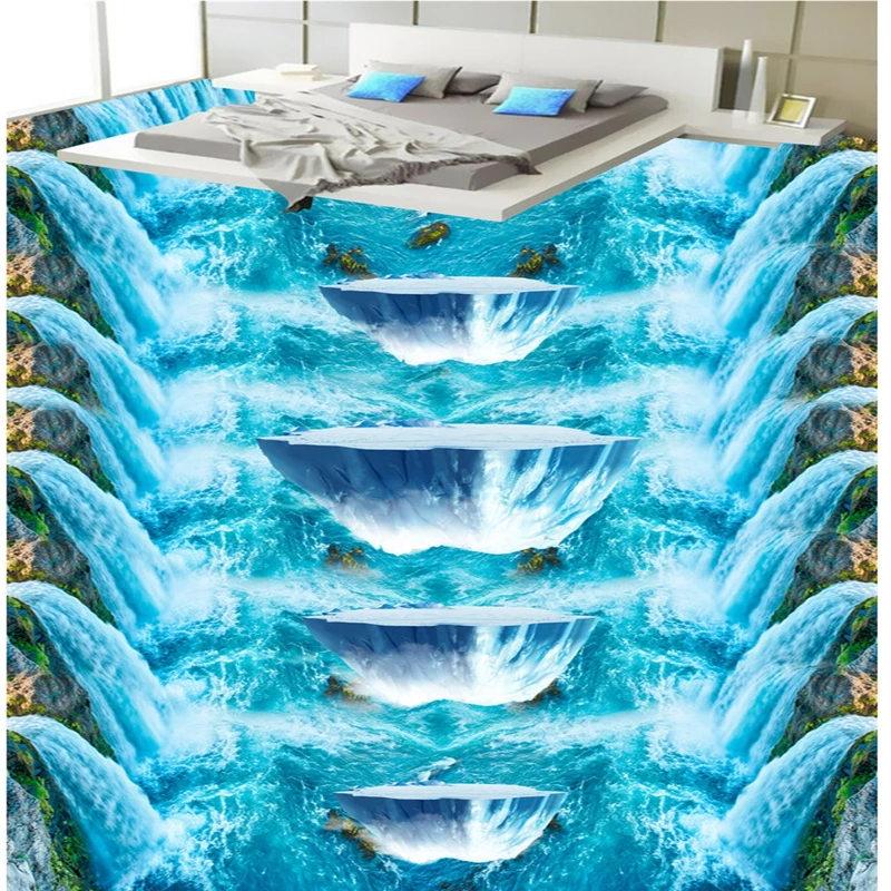 3d ПВХ настенное покрытие стикер водопад вода плавающий остров живопись обои для