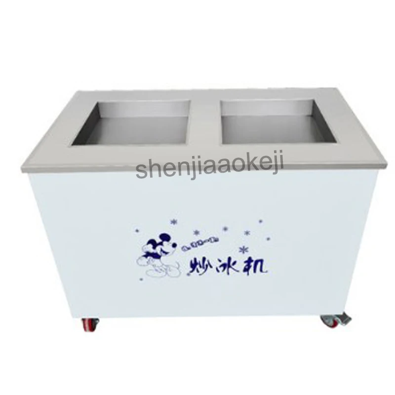 

Commericial stainless steel double pan fried ice-cream machine fruit sand ice fried yogurt maker Fried ice machine 220V 1PC