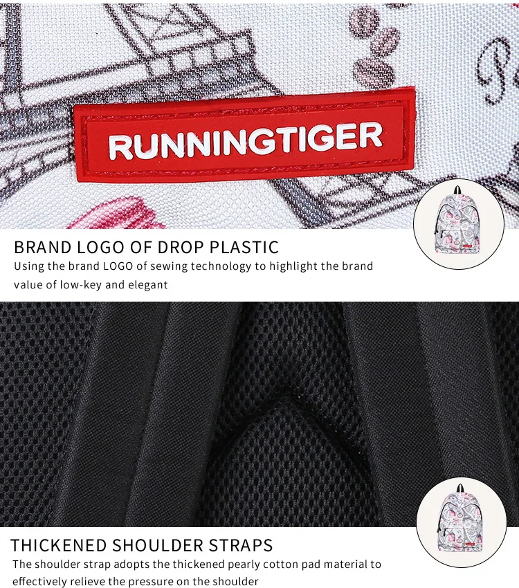 Рюкзак RUNNINGTIGER, женский рюкзак с принтом Эйфелевой башни, повседневные школьные сумки для девочек-подростков, дорожный женский рюкзак, Mochila