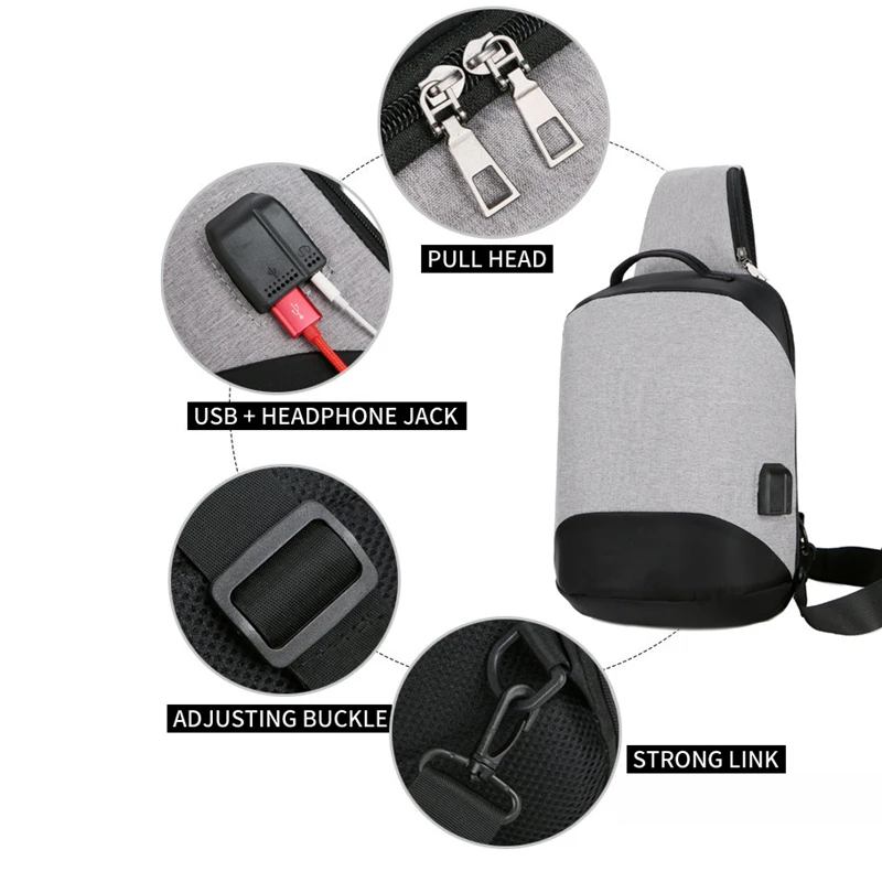 Компактные Сумки на одно плечо, usb зарядка, 10 дюймов, водонепроницаемые сумки через плечо, противоугонная нагрудная сумка, унисекс, короткая походная сумка-мессенджер
