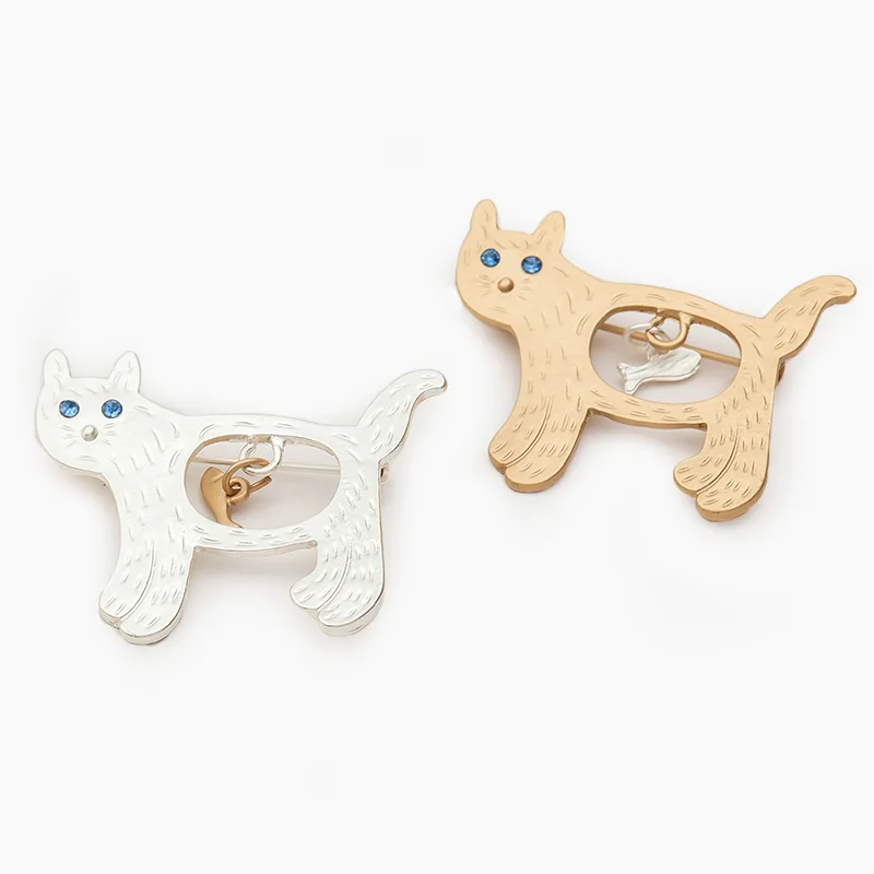 

10 pieces/lot Crystal Eye Cat Fish Brooch Pins Women Men Hollow Animal Brooch Pins Gold Silver Plated Jewelry For Clothes