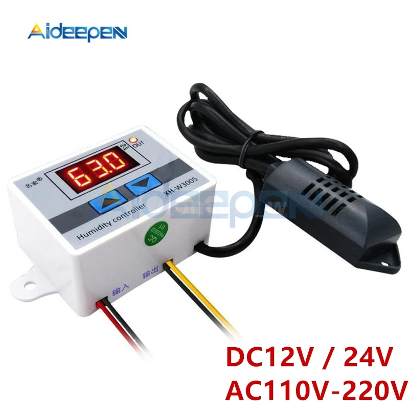 XH-W3005 W3005 DC 12V 24V 220V 10A цифровой регулятор влажности Лер гигрометр переключатель управления 0~ 99% RH гигростат с датчиком влажности