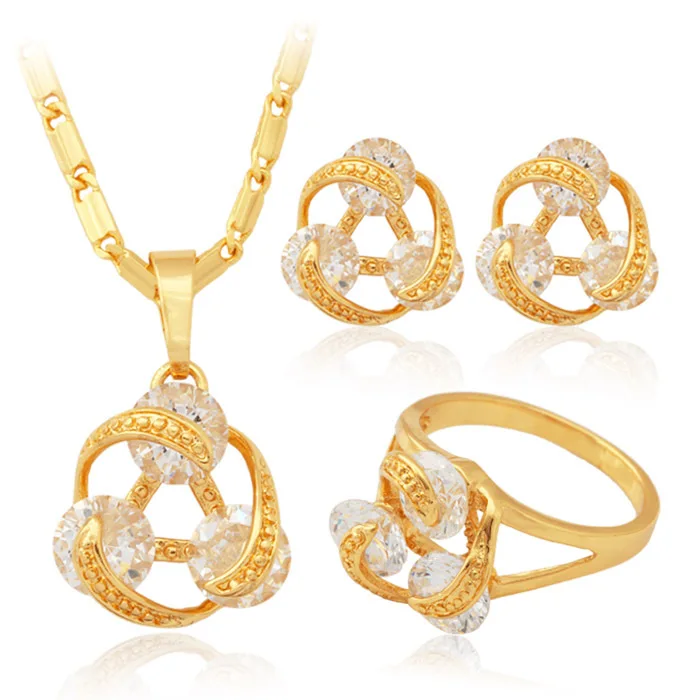 Цветной Золотой ожерелье с кубическим цирконом серьги кольцо Модный свадебный