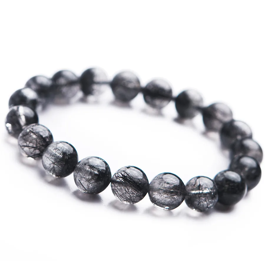 Natural Black Rutilated Quartz Round Crystal Bead Bracelet2018 Newly Trendy Men Women Crystal Round Beads Bracelet Drop Shipping