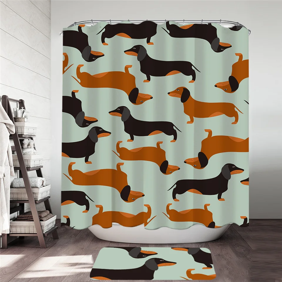 Постельные принадлежности Outlet мультфильм собака занавеска для душа такса 2 шт.