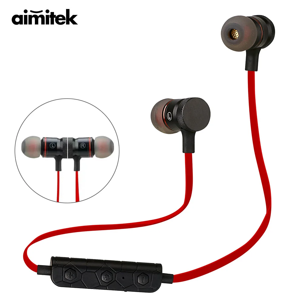 Магнитные беспроводные наушники Aimitek Bluetooth спортивные стерео музыка для бега iPhone