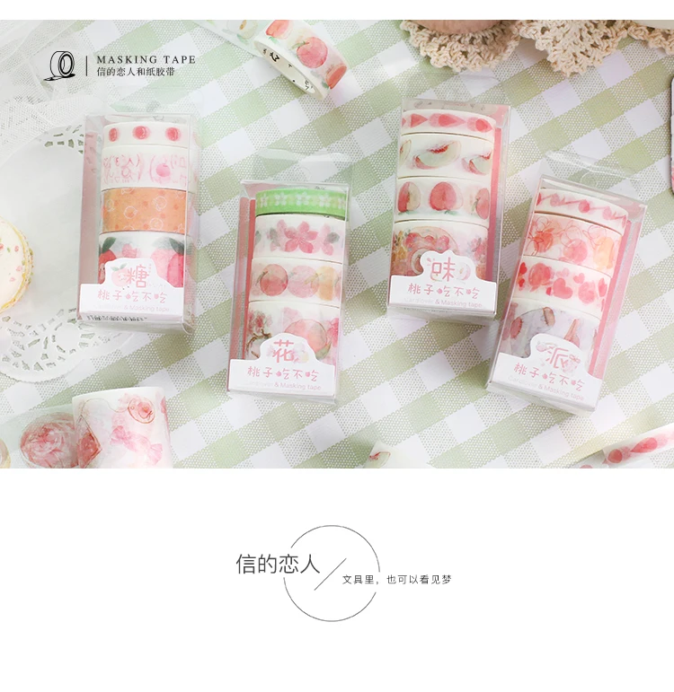 4 рулона/комплект Сладкий персик лента для декорации Washi DIY планировщик для скрапбукинга маскирования клейкие ленты Эсколар