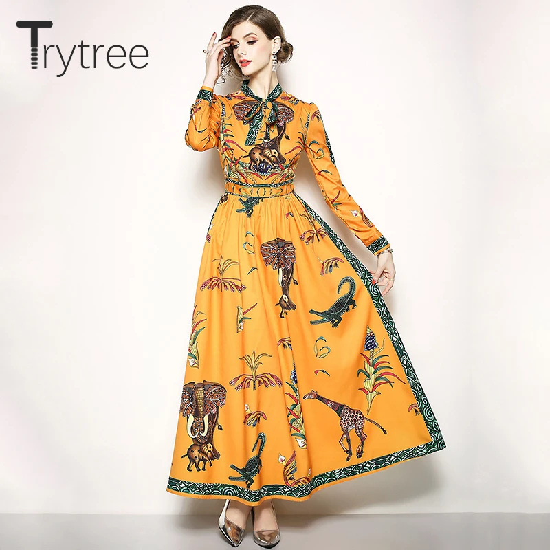 Платье Trytree женское ТРАПЕЦИЕВИДНОЕ с воротником бантом Элегантное повседневное