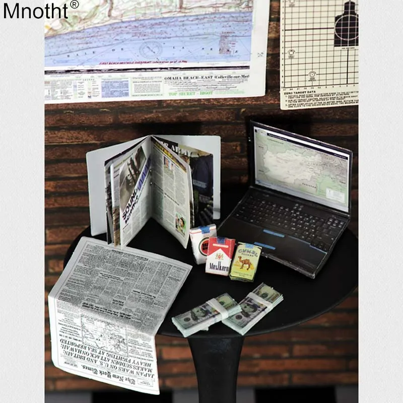 Mnotht 1:6 Newspaper Magazine Computer Map Dollar Paper Set Model for 12in Soldier Prop Accessory Action Figure Collection b