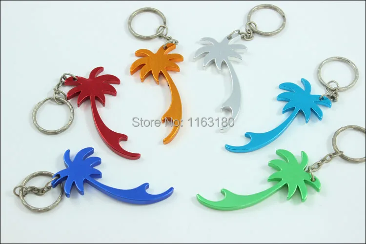 

72pcs/lot palm tree shape keychains beer can bottle opener key ring promotion gift free shipping