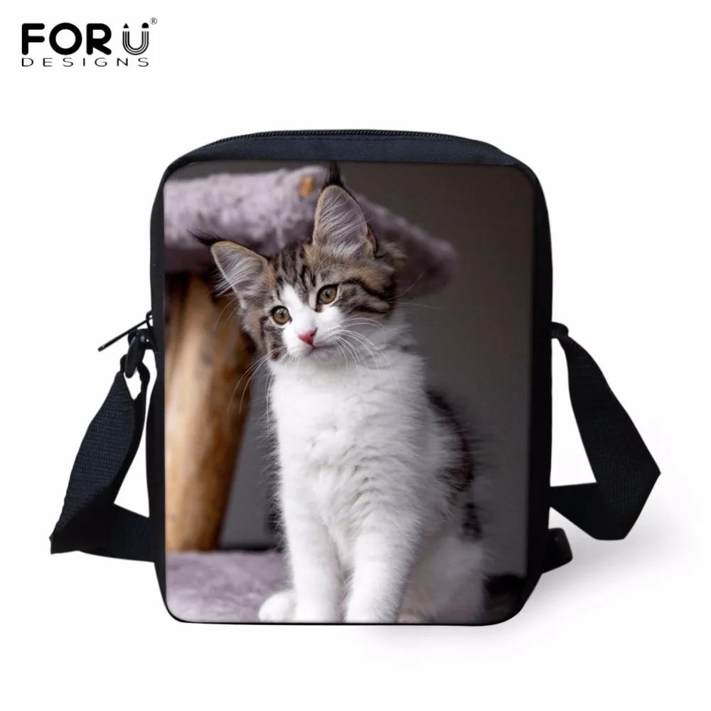 FORUDESIGNS/Kawaii Белая школьная сумка с принтом кота из табби для детей забавный