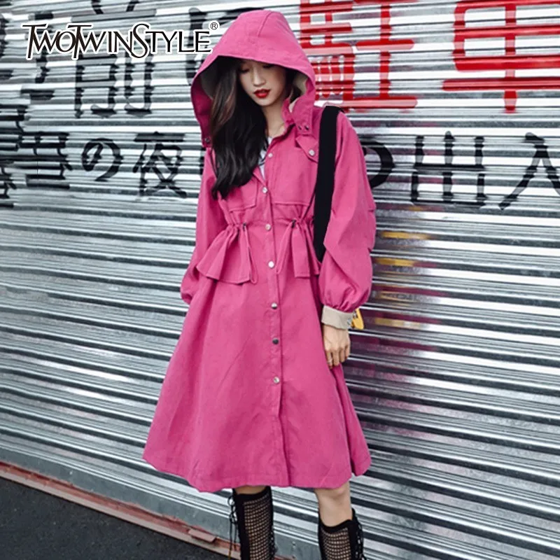 TWOTWINSTYLE толстовки Для женщин ветровка пальто рюшами на шнуровке Высокая Талия
